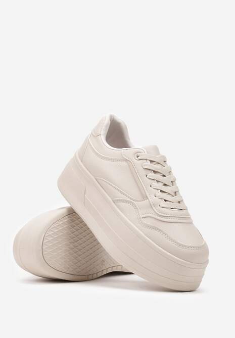 Beżowe Sneakersy na Platformie Ozdobionej Tłoczeniem Vaiviera