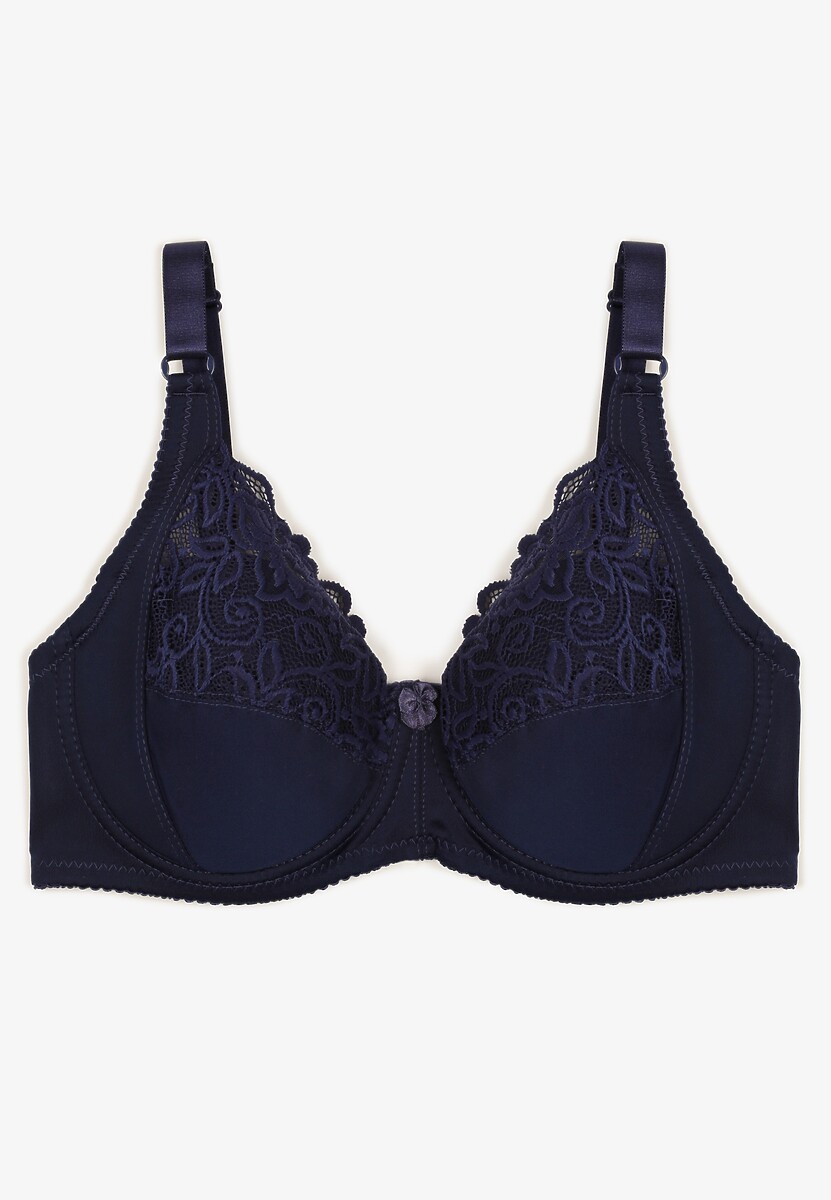 Granatowy Koronkowy Biustonosz z Ramiączkami z Regulacją Allis