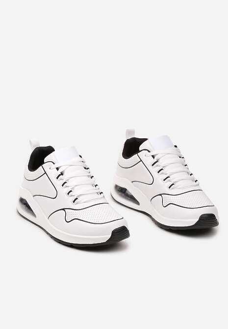 Biało-Czarne Sneakersy przed Kostkę z Podeszwą Typu Air z Imitacji Skóry Ialoella