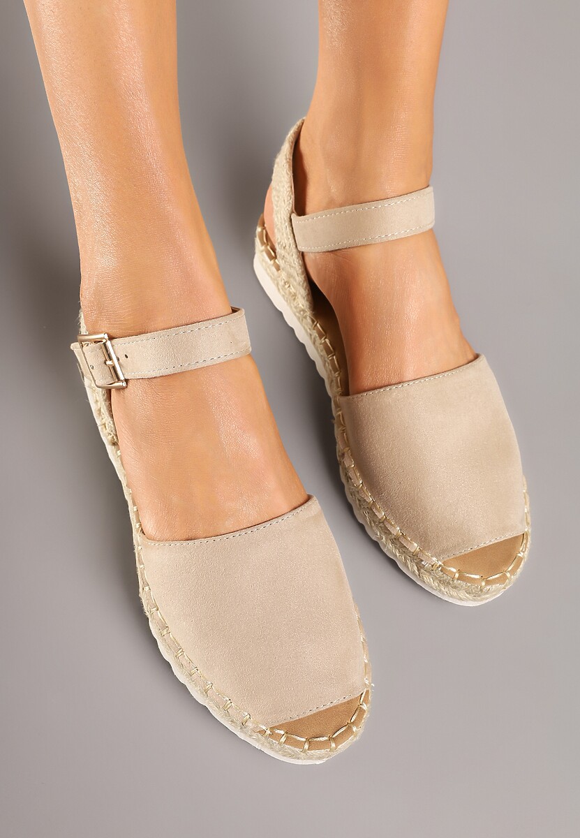Beżowe Sandały z Plecionką w Typie Espadryli Oklerra