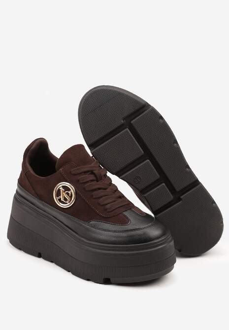 Brązowe Chunky Sneakersy Vices na Platformie z Okrągłym Detalem Sedvira