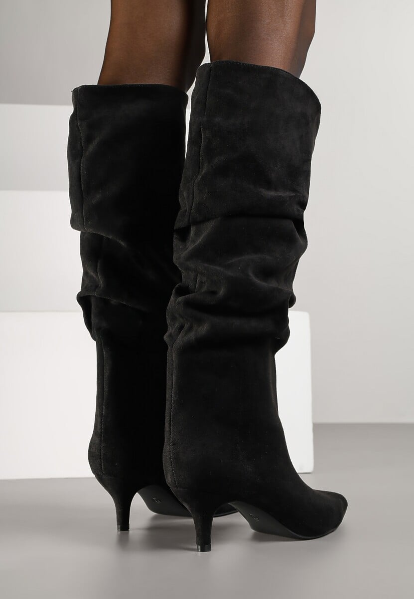 Czarne Kozaki na Kaczuszce z Marszczoną Cholewką Alavitte