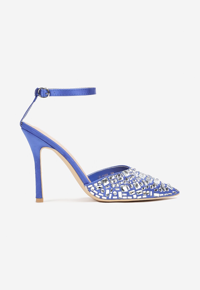 Niebieskie Sandały na Szpilce z Cyrkoniami i Sprzączką Adatine