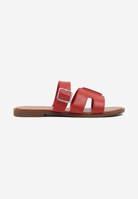 Czerwone Klapki Ozdobione Klamrą i Wycięciami Lenilea