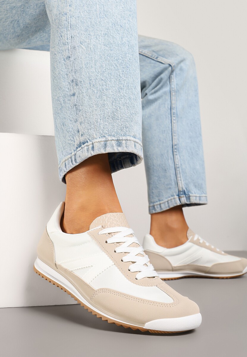 Beżowe Sneakersy z Geometrycznym Wzorem Zoloti