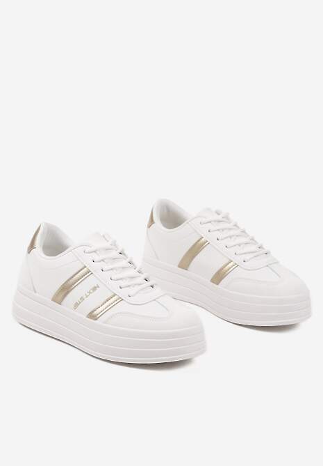 Biało-Złote Sneakersy w Stylu Kultowych Tenisówek na Grubej Podeszwie Agerla