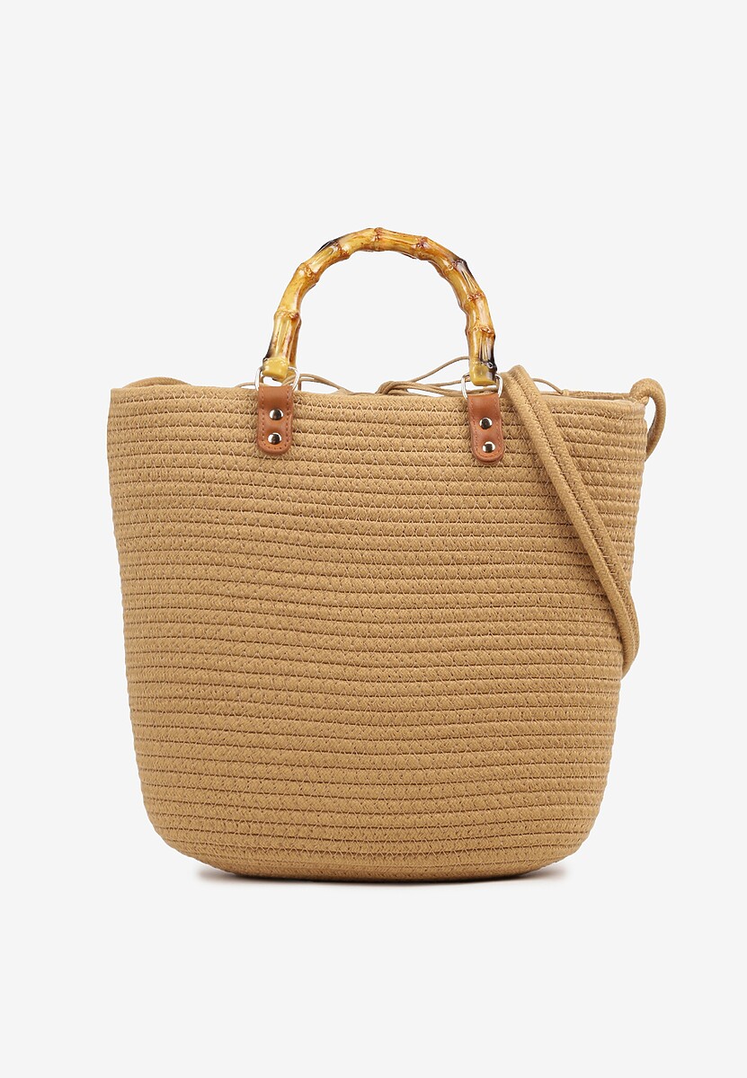 Beżowa Torebka Szydełkowa Ozdobiona Rączką Reveanice