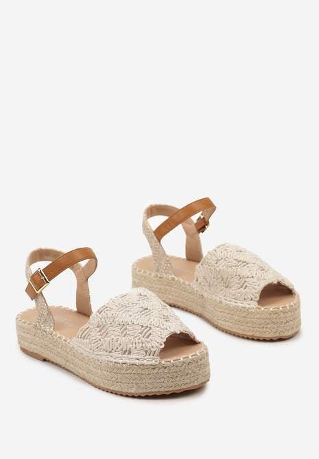Beżowe Sandały Plecione w Stylu Espadryli na Platformie z Juty Garita