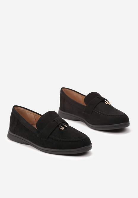 Czarne Mokasyny z Zawieszką w Kształcie Kłódki Lorniwas