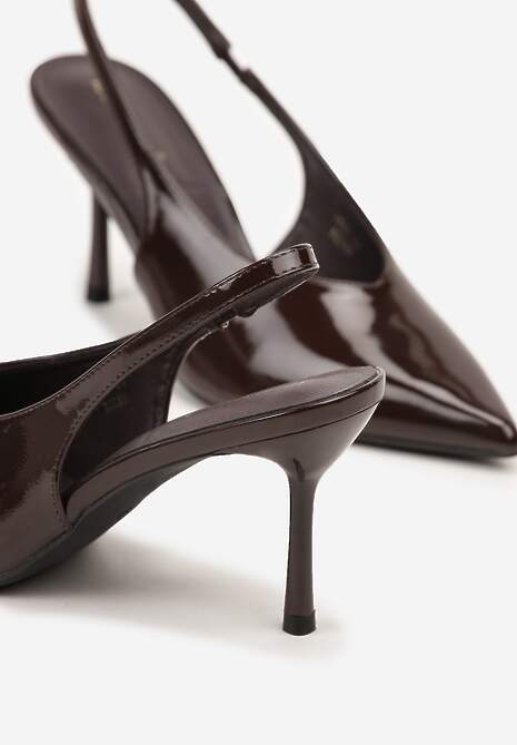Brązowe Lakierowane Sandały na Szpilce Typu Slingback Addoxie