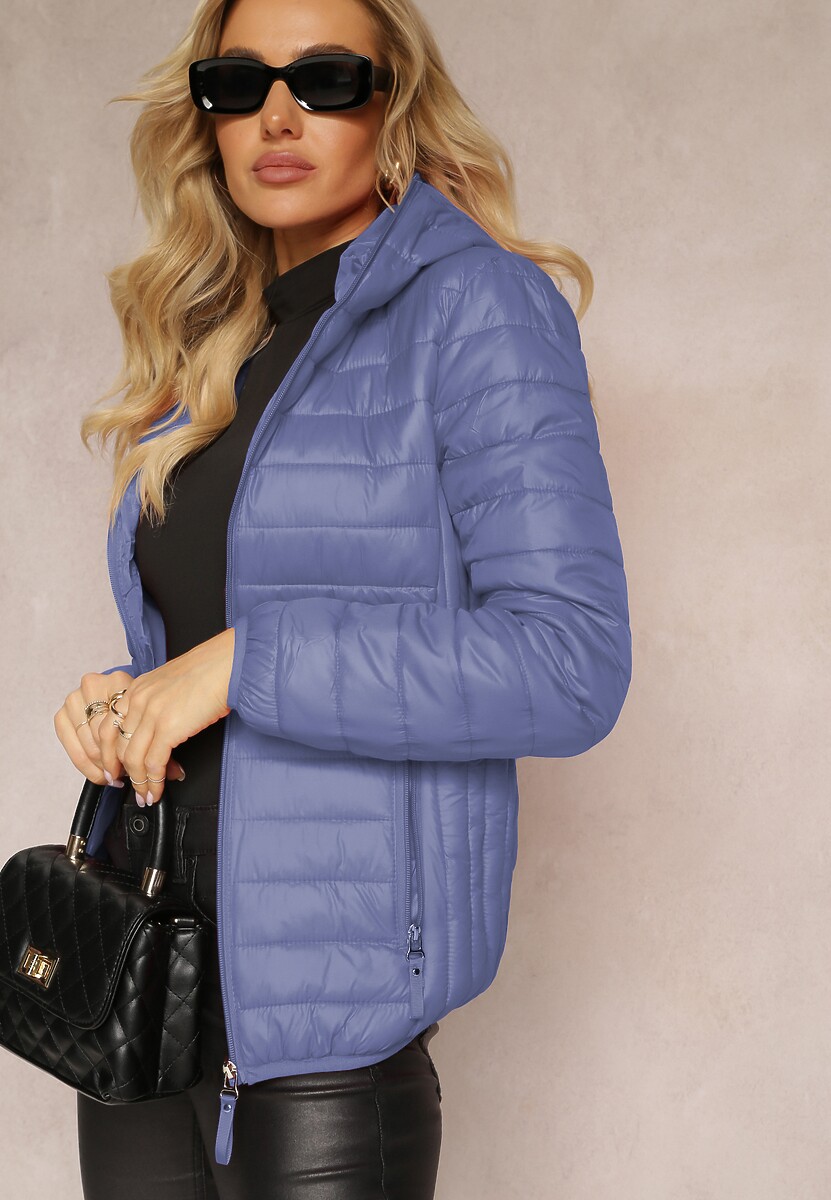 Niebieska Kurtka z Pikowaniem i Nieodpinanym Kapturem Kessane