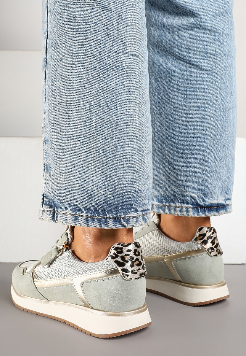 Jasnozielone Sneakersy Ozdobione Suwakiem i Metalicznymi Wstawkami Alua