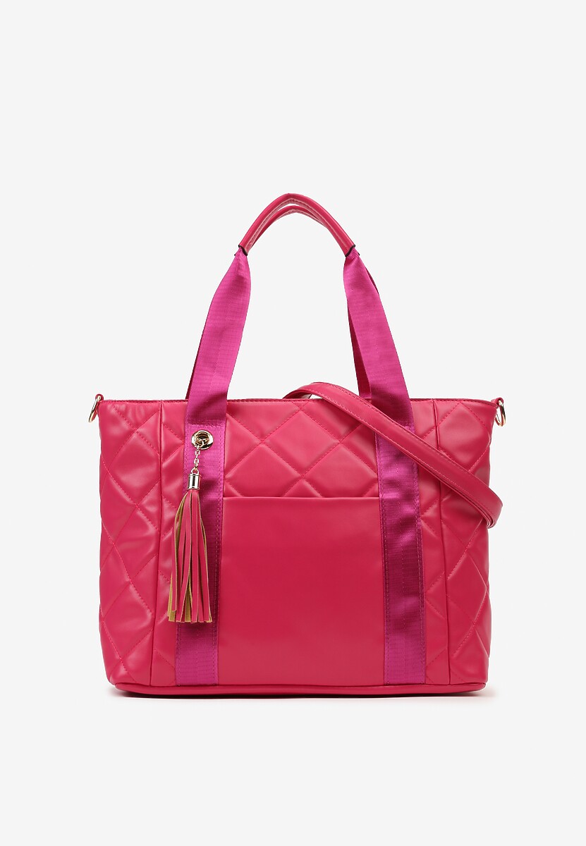 Różowa Pikowana Torebka z Odczepianym Paskiem i Frędzlami Ildeosa