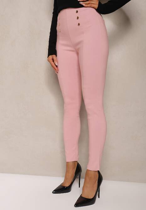 Różowe Spodnie Skinny z Ozdobnymi Napami Eclaria