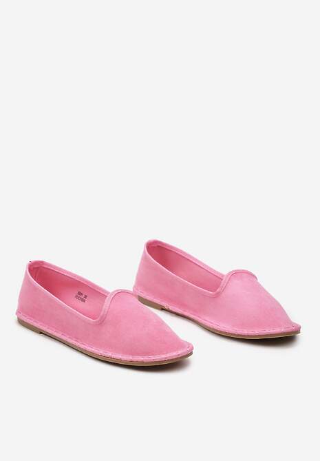 Fuksjowe Materiałowe Balerinki na Płaskim Obcasie z Okrągłym Noskiem Apreseha