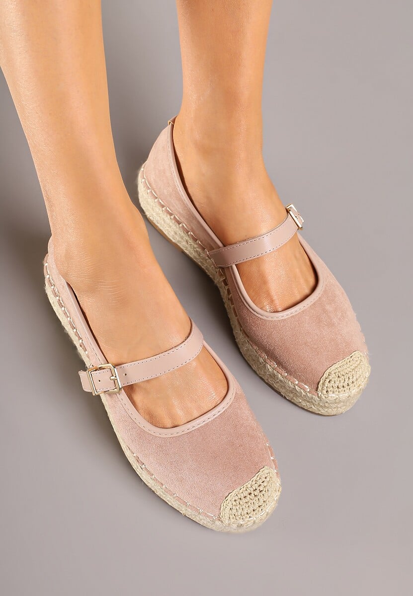 Różowe Espadryle z Plecionką i Paskiem Fevolise