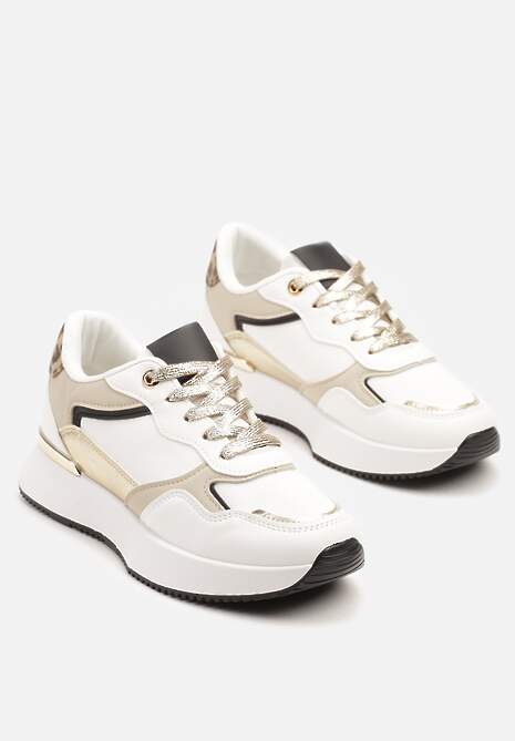 Białe Sneakersy z Panterką i Napisem Raccaria