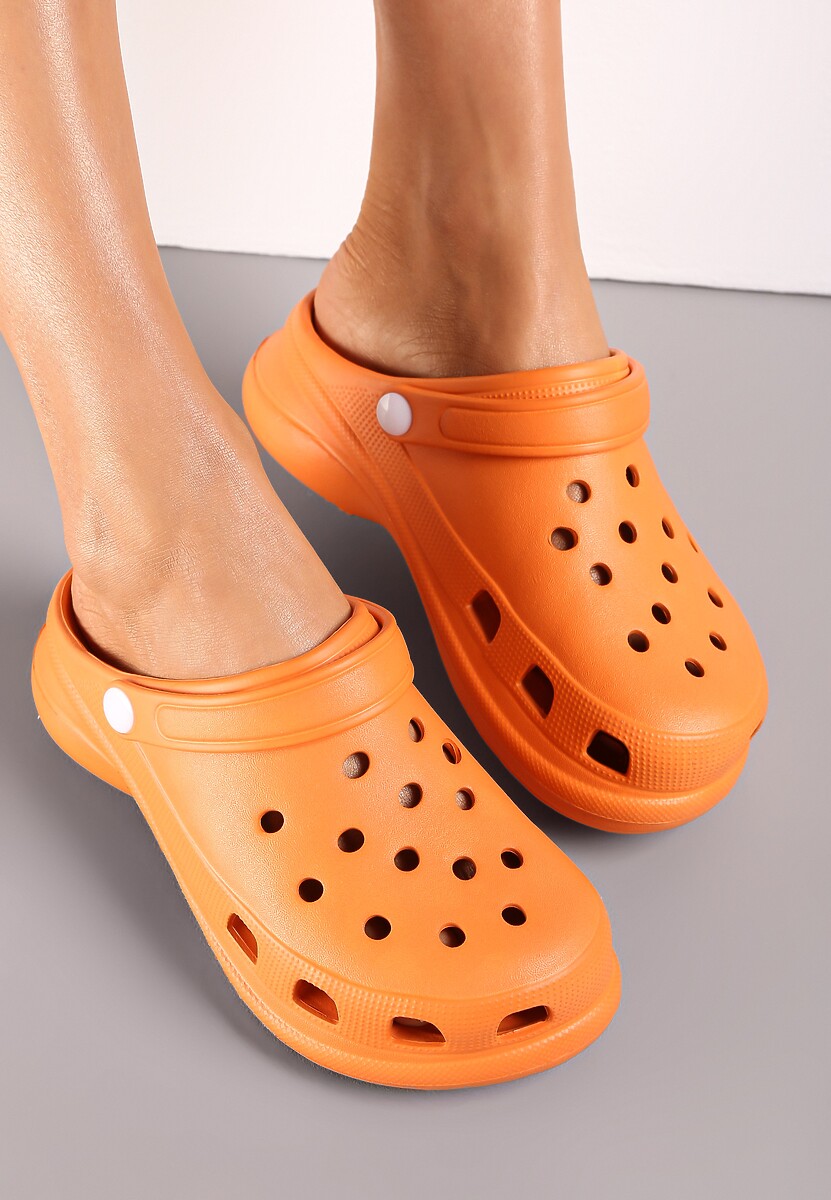 Pomarańczowe Klapki z Paskiem i Wycięciami Bacali