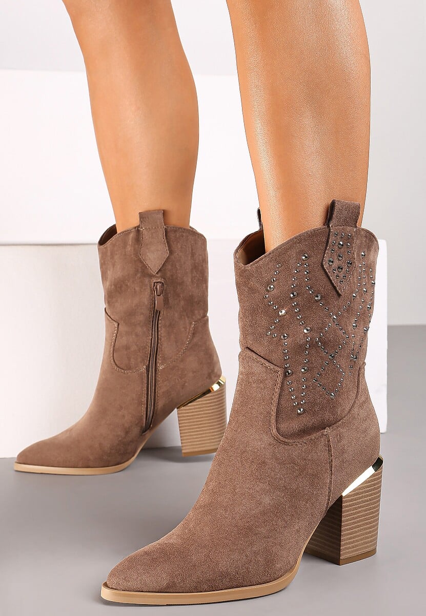 Czarne Botki na Słupku w Stylu Kowbojek Irilianne