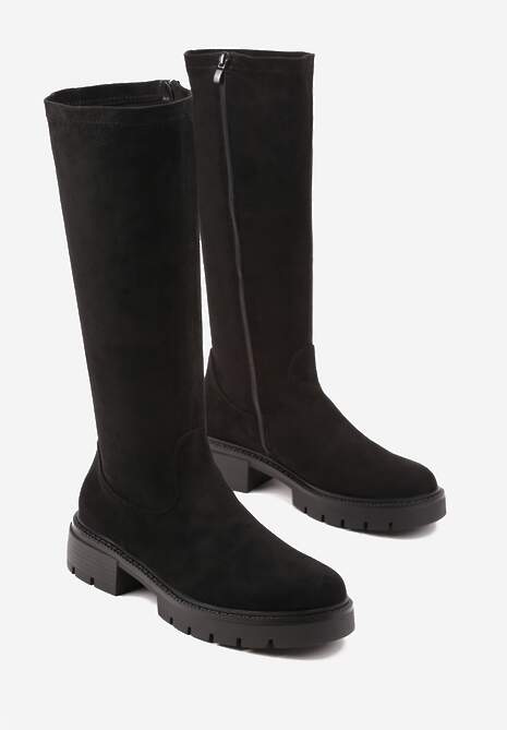 Czarne Kozaki z Imitacji Zamszu w Stylu Basic Fesamea