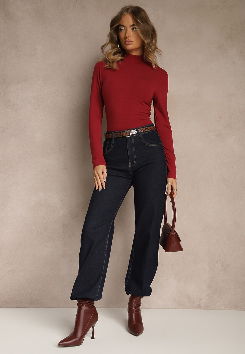 Bordowa Casualowa Bluzka z Golfem Longsleeve Ralaia