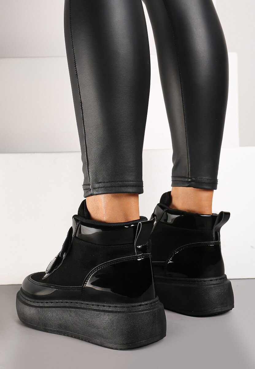 Czarne Botki w Stylu Sneakersów na Platformie z Zapięciem na Rzep Savalithe