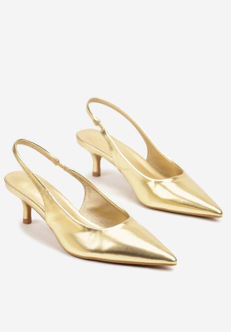 Złote Sandały Vices Slingback na Obcasie Typu Kaczuszka Kovirida