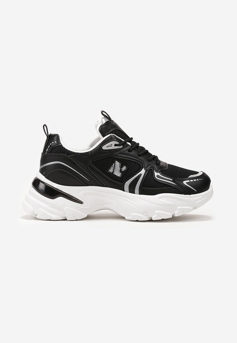 Czarne Sznurowane Sneakersy z Siateczką i Wycięciami Solenare