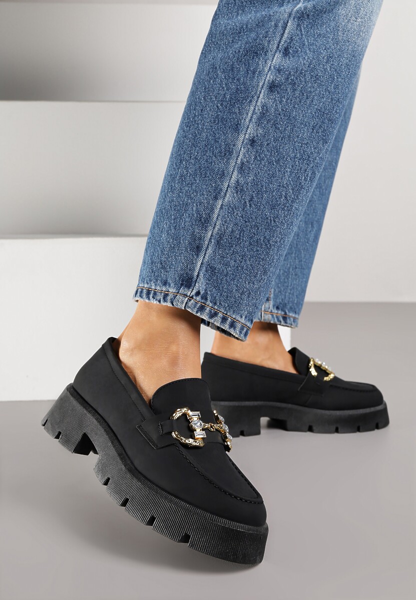 Pomarańczowe Mokasyny z Grubą Podeszwą w Kolorze Cholewki z Klamrą Rosarose