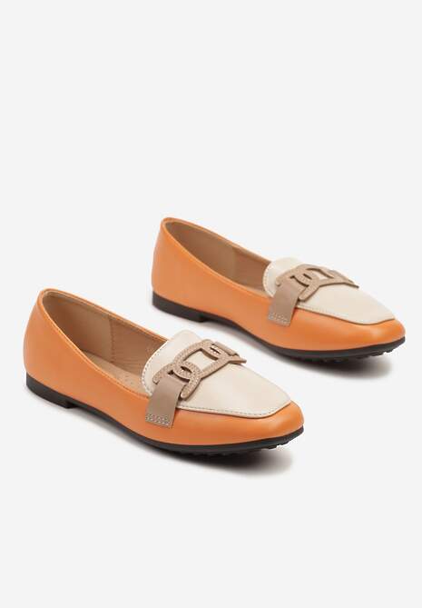 Pomarańczowe Wsuwane Mokasyny z Materiałowym Paskiem Evellia