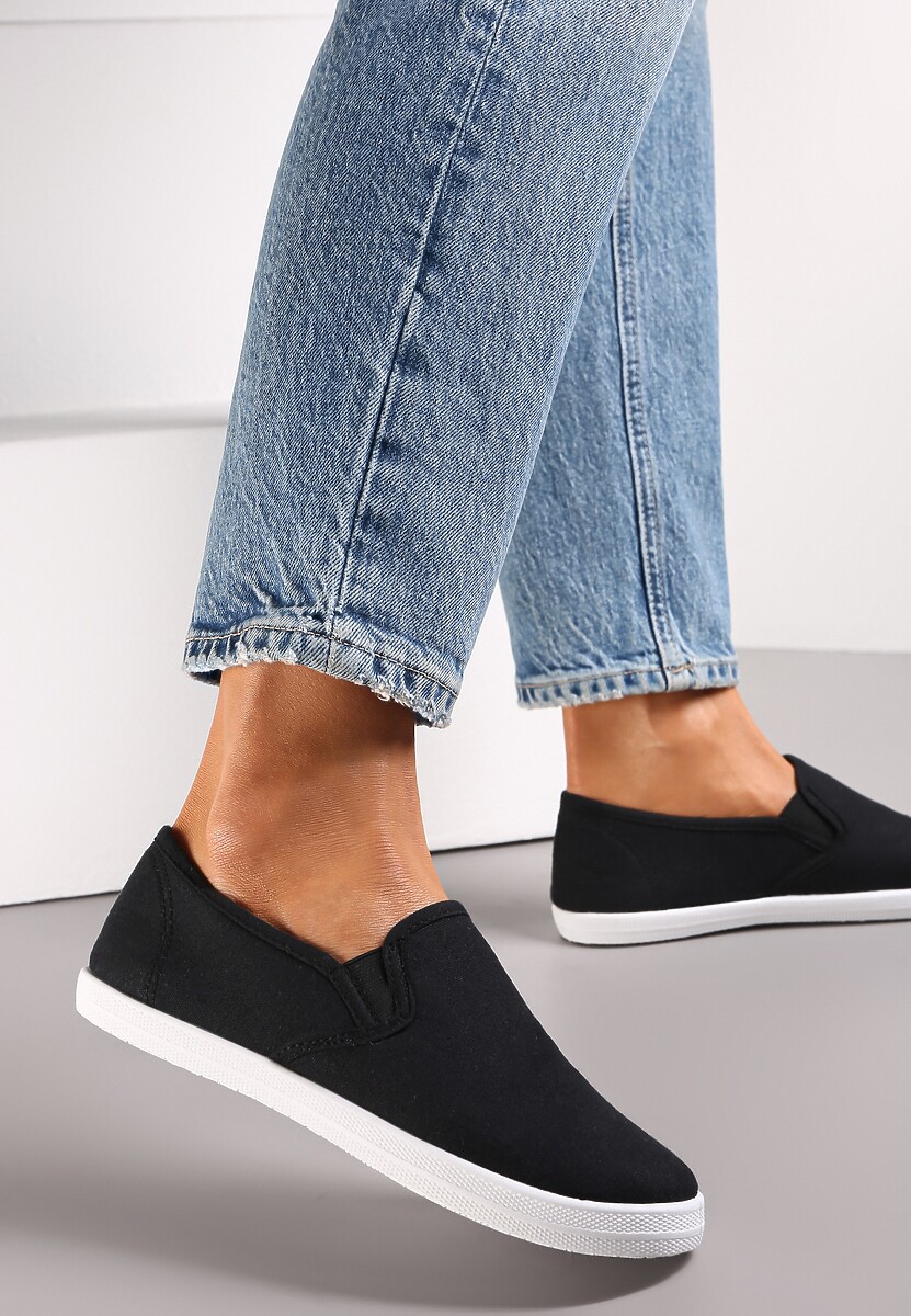 Czarne Materiałowe Tenisówki na Elastycznej Podeszwie Aishani