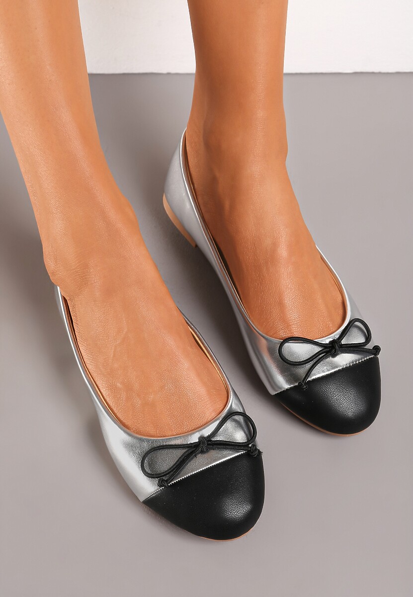 Szampańskie Klasyczne Balerinki z Okrągłym Przodem i Kokardką Engobe