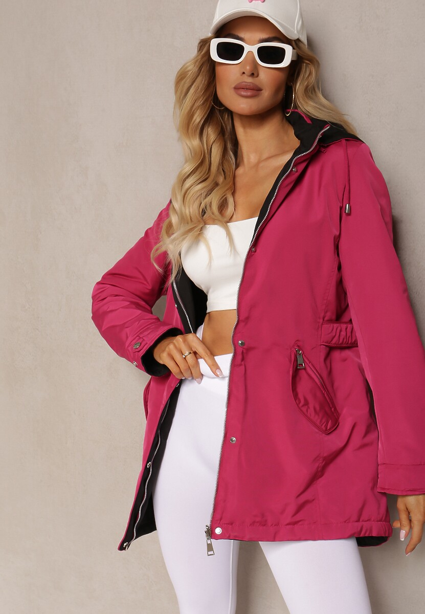 Czarna Dwustronna Kurtka z Odpinanym Kapturem Viora