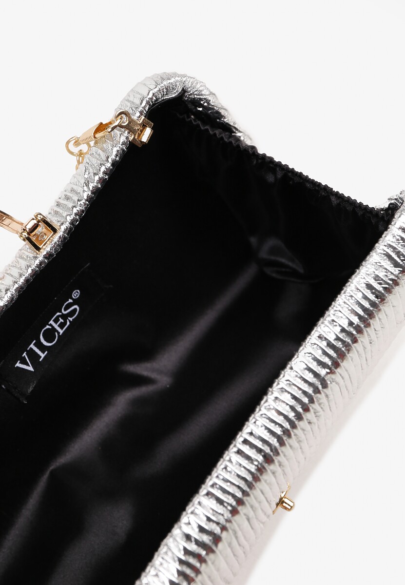 Srebrna Torebka Wieczorowa z Łańcuszkiem i Ozdobnym Zatrzaskiem Valmirra