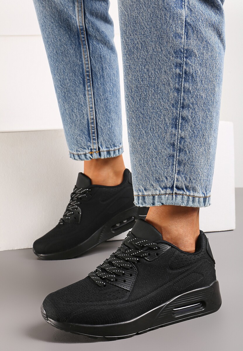 Czarne Sznurowane Sneakersy na Air Podeszwie Azorilda