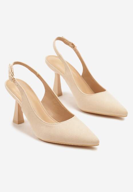 Beżowe Sandały Vices na Klepsydrze z Noskiem w Szpic i Odkrytą Piętą Masalle