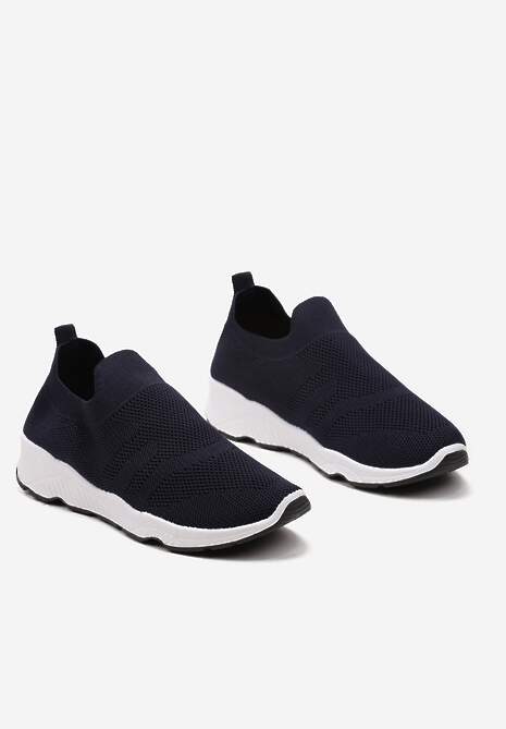 Granatowe Buty Sportowe na Płaskiej Podeszwie z Elastyczną Cholewką Urselith