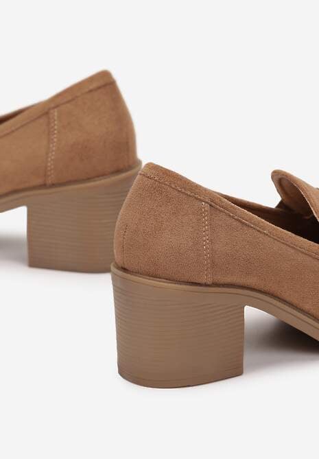 Brązowe Półbuty na Słupku z Kwadratowym Noskiem Zeze