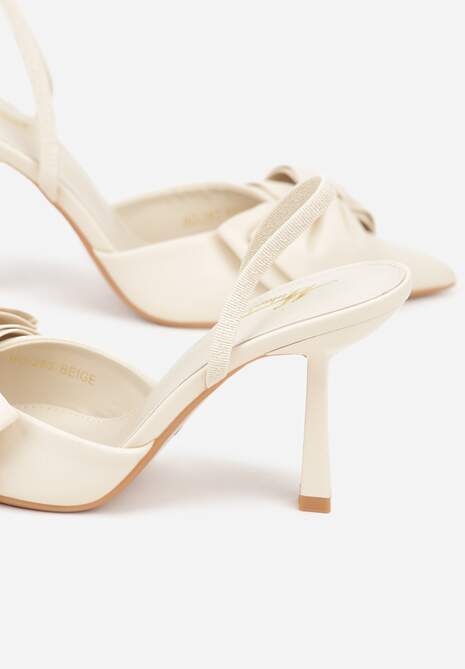 Beżowe Sandały na Szpilce Slingback Ozdobione Kokardą Terrafera