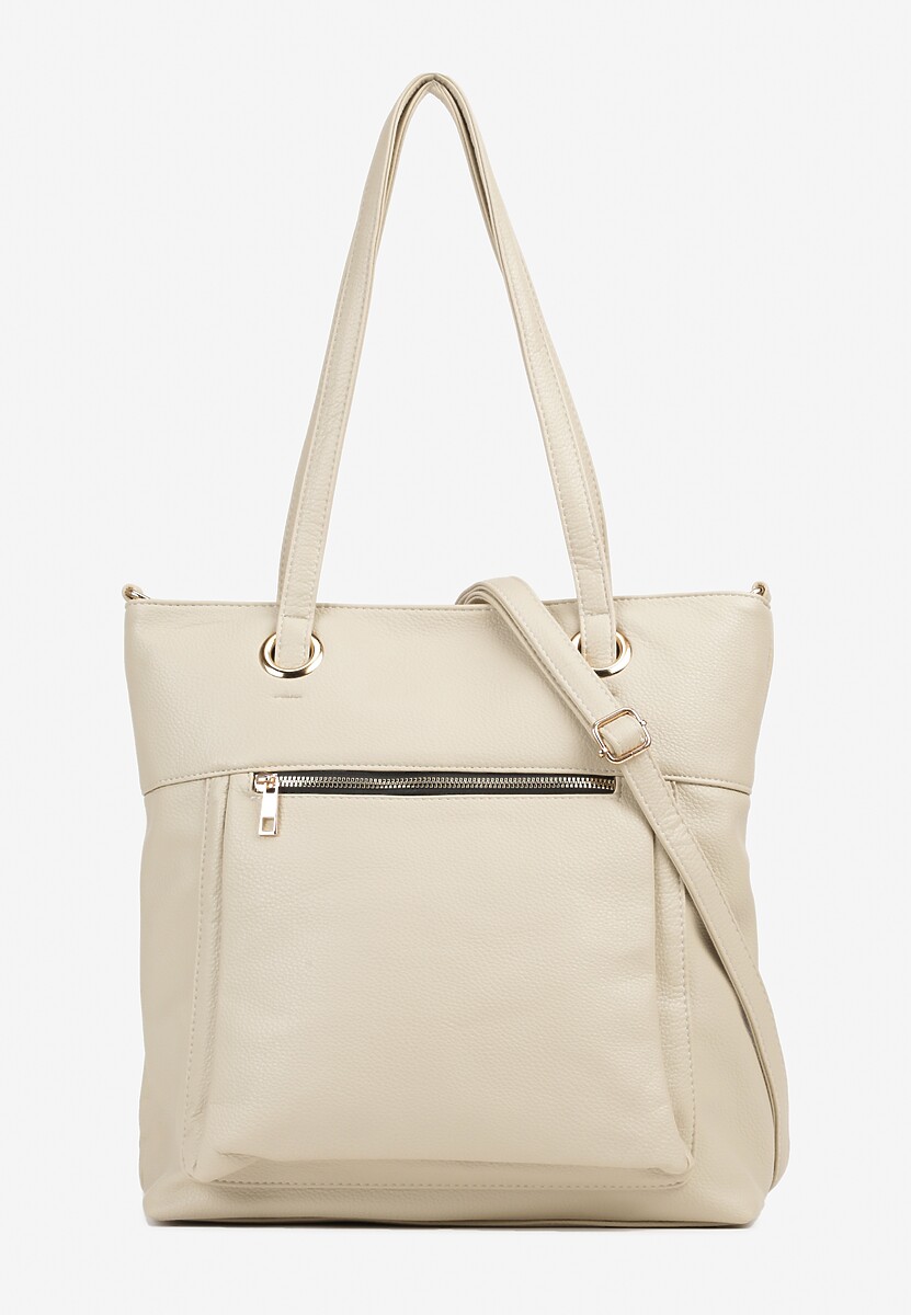 Beżowa Torebka  Shopperka Ozdobiona Suwakiem Nanamira