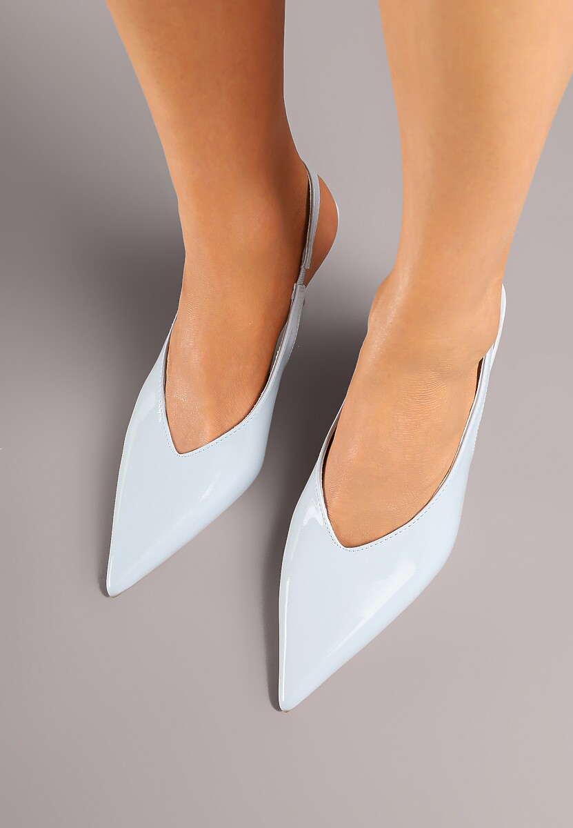 Niebieskie Lakierowane Sandały na Szpilce Typu Slingback Addoxie