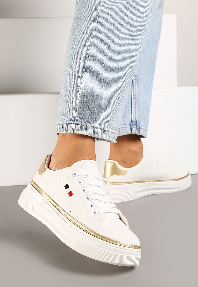 Biało-Czarne Sznurowane Sneakersy na Płaskiej Podeszwie z Lamówką Fedat