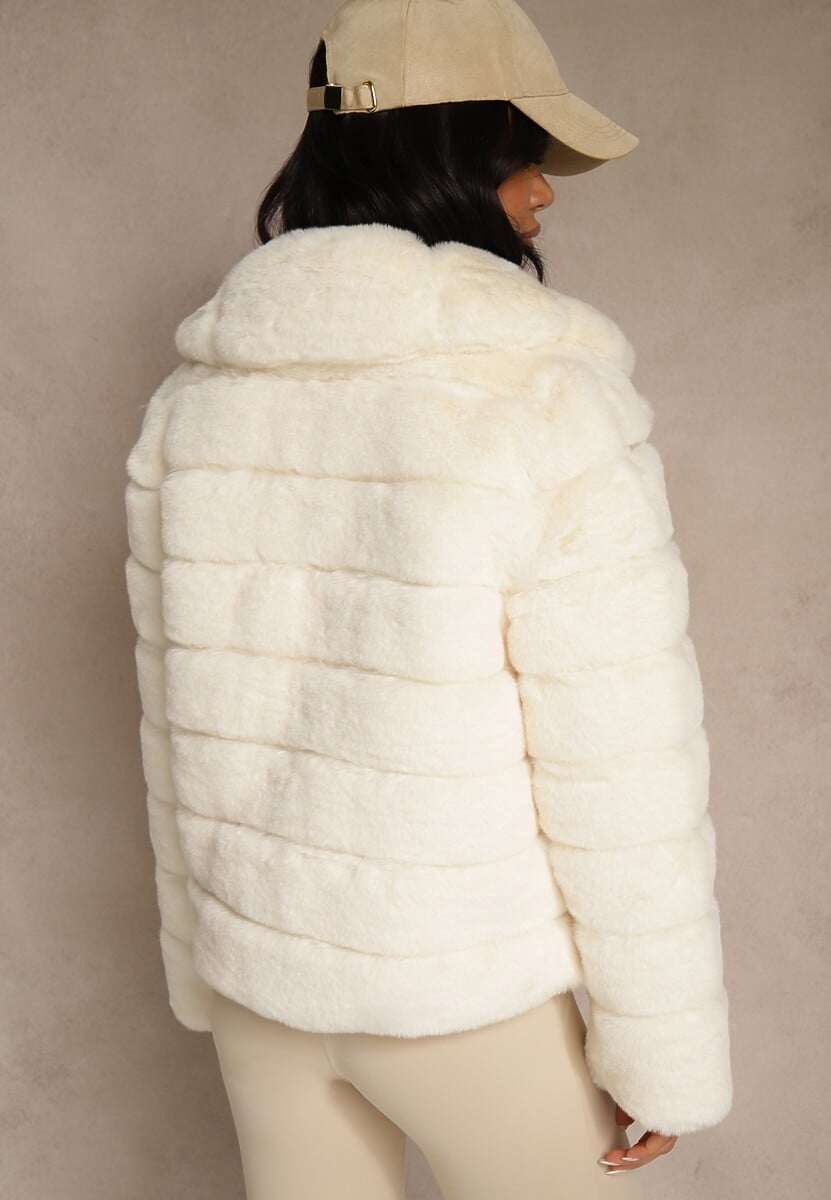 Jasnobeżowa Futrzana Kurtka z Wywiniętym Kołnierzem Snaline