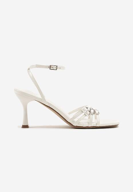 Białe Sandały z Cienkimi Paskami i Sprzączkami na Szpilce Galiven