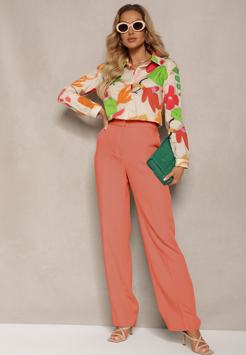 Beżowo-Zielona Bawełniana Koszula w Abstrakcyjny Wzór Bellanight