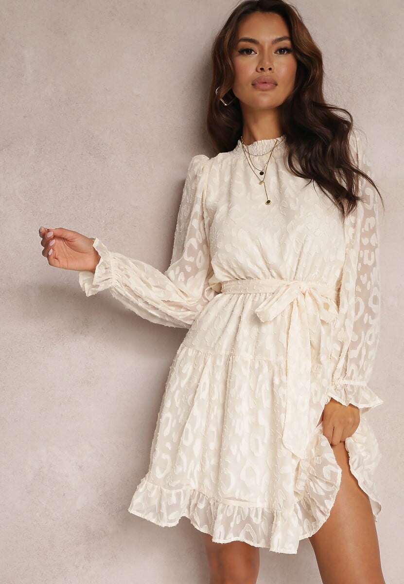 Czarna Sukienka Koronkowa Wiązana w Pasie Crella