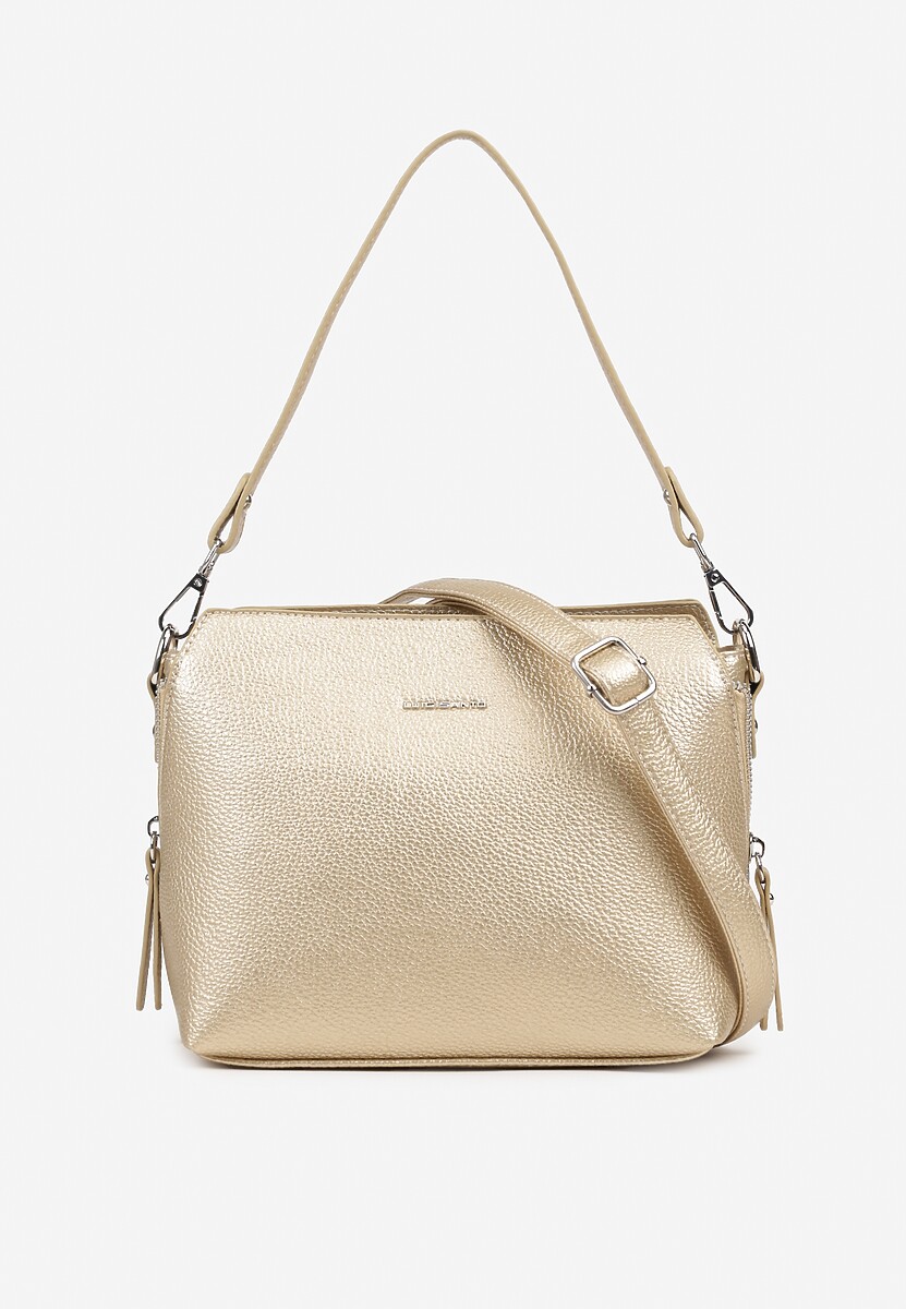 Złota Torebka Typu Listonoszka Ozdobiona Napisem Sadelli