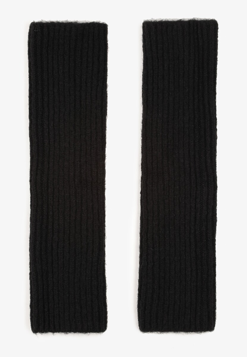 Czarne Rękawiczki Mitenki z Dzianiny z Wełną Negalla