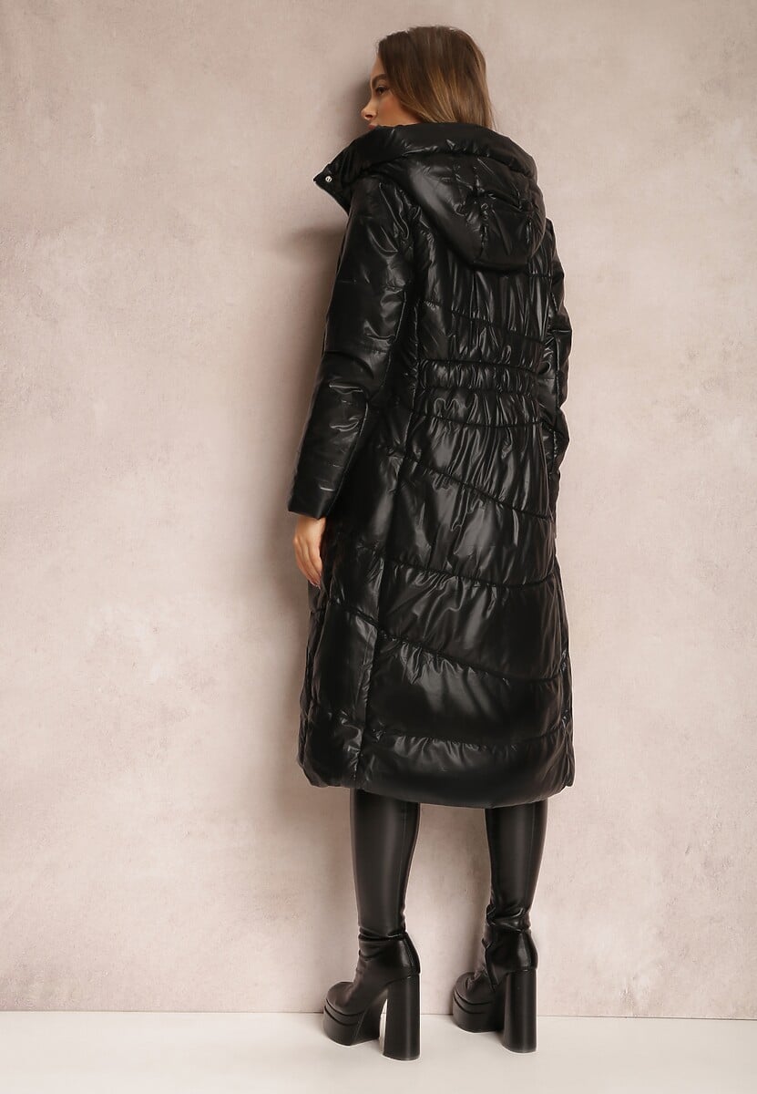 Czarna Kurtka za Kolano Pikowana Gasa