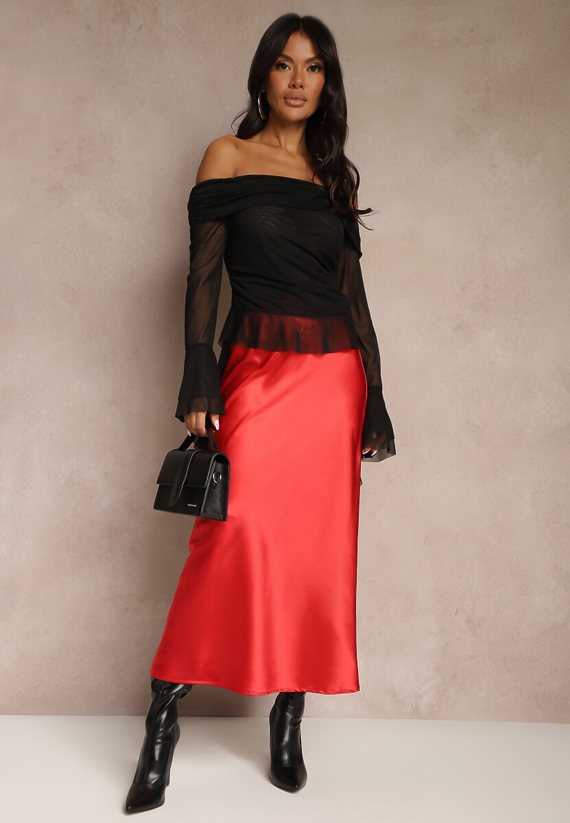 Czerwona Spódnica Satynowa High Waist Pillizze